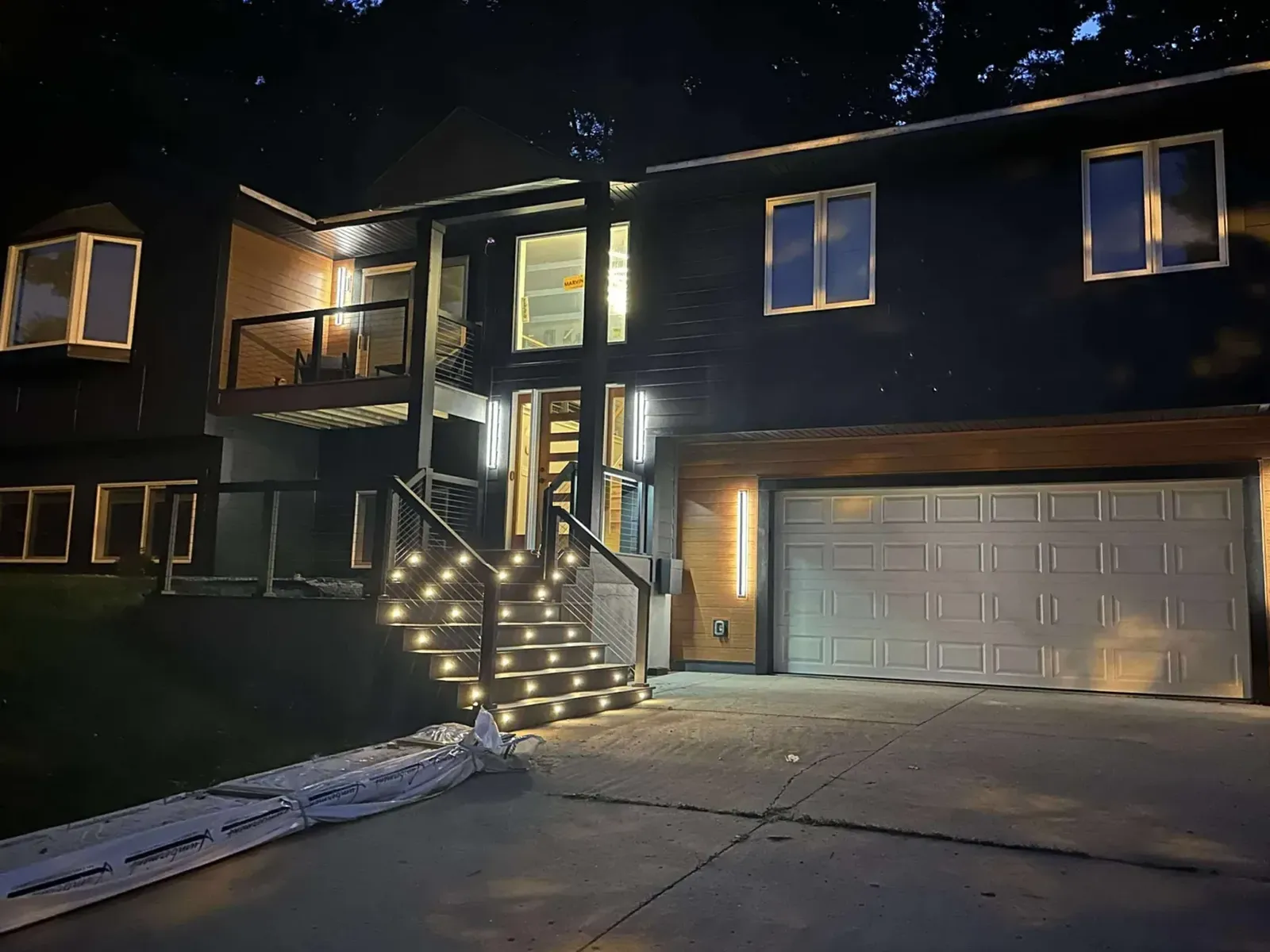 Dark-sided Heritage exterior project illuminated at night